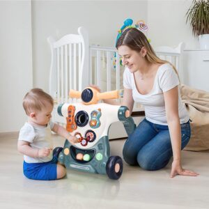 Kirumie 6 in 1 Learning Walker for Babies, Sit to Stand Baby Walker, Multiple Baby Activity Center with Music and Lights, Adjustable Push Walkers for Babies Boys Girls Toddlers Over 9 Months