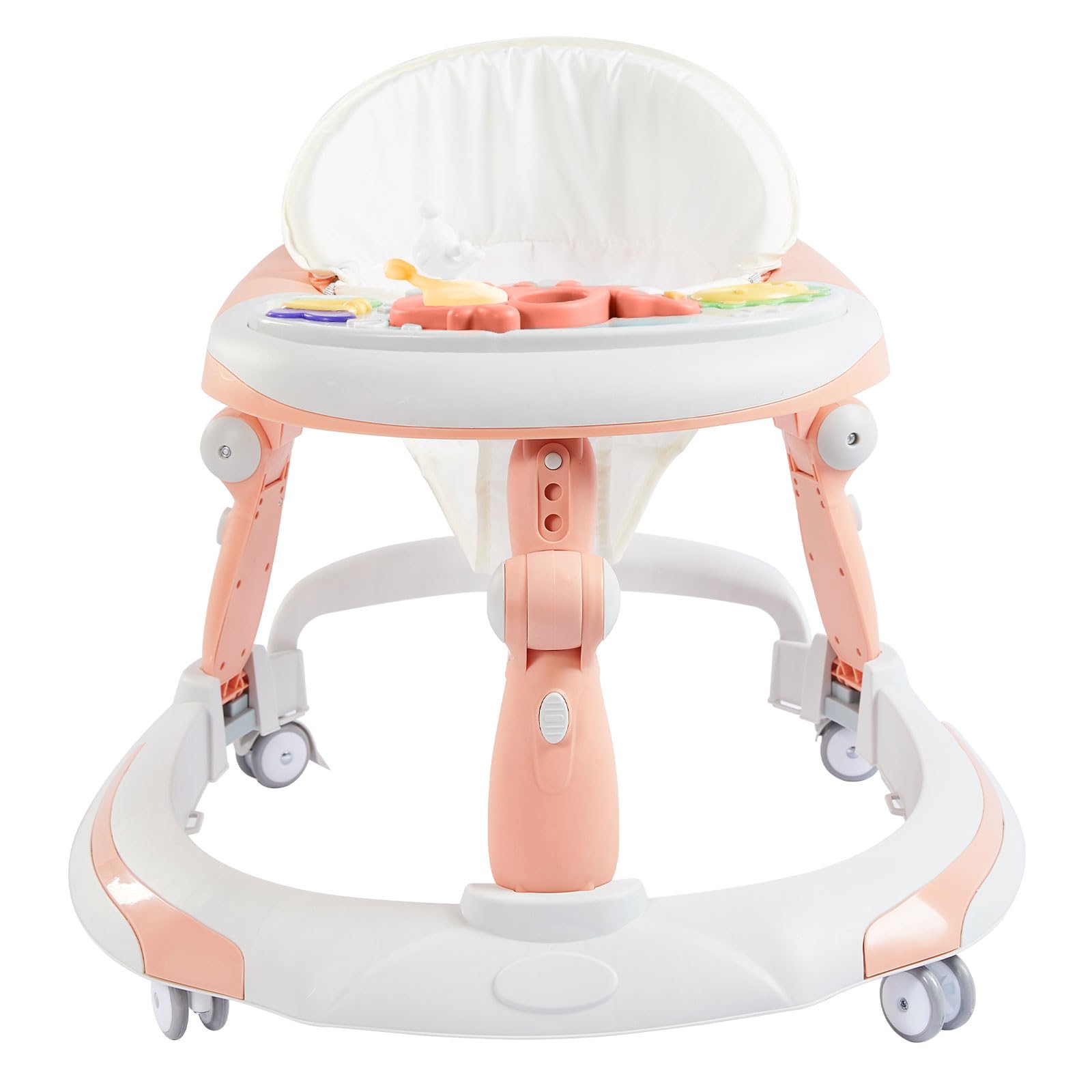 WWUIUIWW 3 in 1 Baby Walker, Baby Walkers for Boys and Girls with Removable Footrest, Feeding Tray, Rocking Function & Music Tray(Without Battery), Foldable Activity Walker for Baby 6-18 Months (Pink)