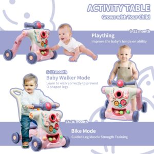 LemoHome Baby Walker,Baby Push Walker,Baby Sit-to-Stand Learning Walker,Could Assemble as Scooter,Motorbike,Detachable Panel,Activity Center,Musical Walking Toys for Infants