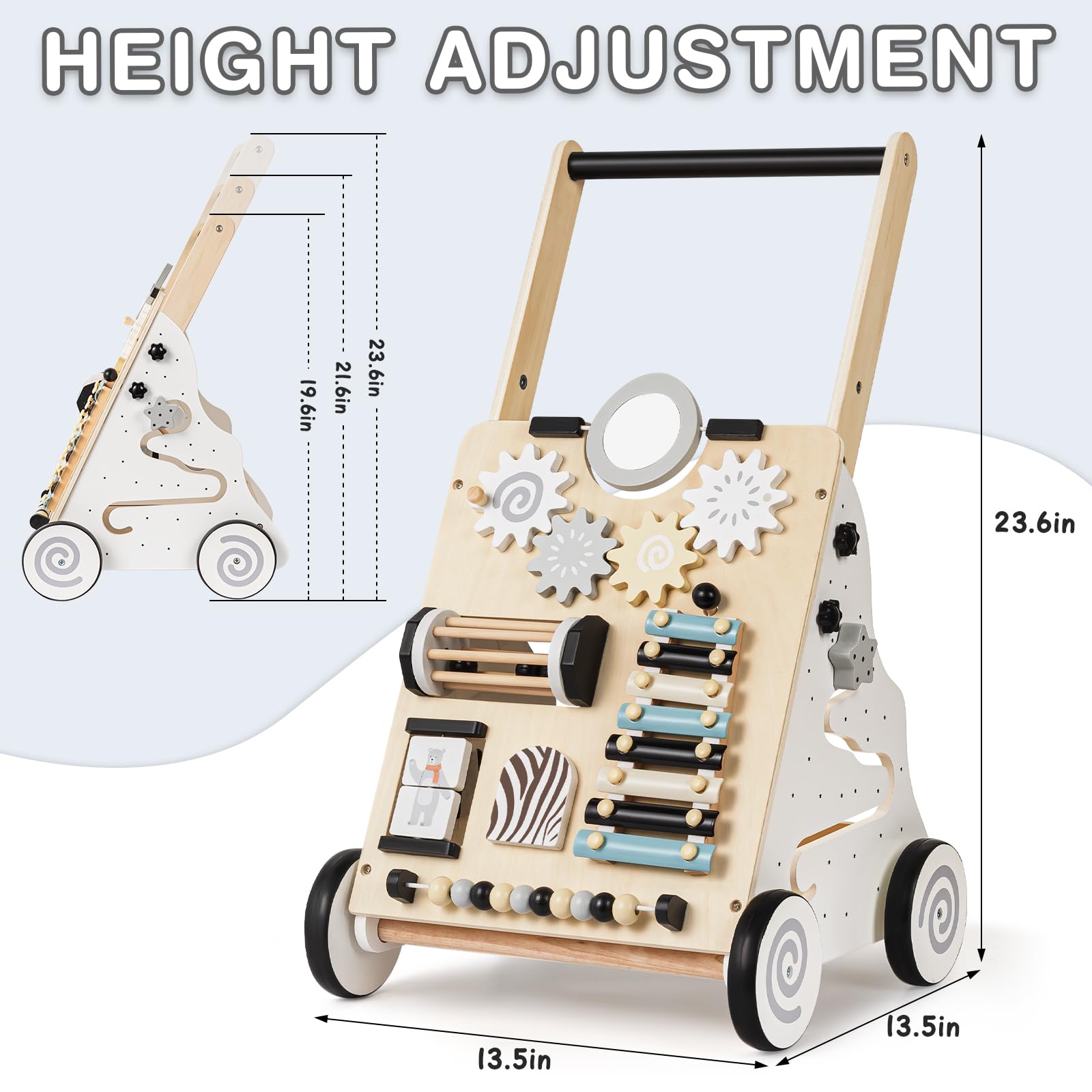 Wooden Baby Walker, Adjustable Speed Toddler Push Walker Activity Center Toy with Shape Sorter Gift for Boy Girl 1 2 3 Year Old, Push Toys for Babies Learning to Walk, infant walker for 6-12-18 Months