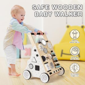 Wooden Baby Walker, Adjustable Speed Toddler Push Walker Activity Center Toy with Shape Sorter Gift for Boy Girl 1 2 3 Year Old, Push Toys for Babies Learning to Walk, infant walker for 6-12-18 Months