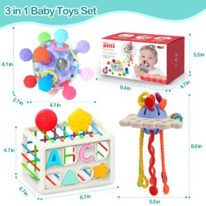 3 in 1 Baby Toys 6 to 12 Months, Baby Teething Toys & Pull String & Shape Sort Cube Sensory Toys, Montessori Toys for Babies 6-12 Months, Infant Toys 6-9-12-18 M+, Gifts for Baby Toys 12-18 Months