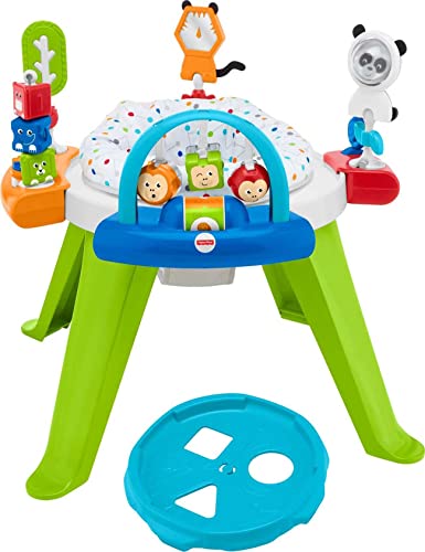 Fisher-Price Baby to Toddler Toy 3-In-1 Spin & Sort Activity Center and Play Table with Playmat and 10+ Activities, Retro Roar