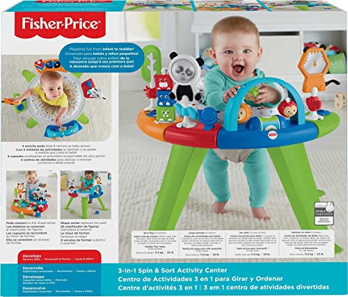 Fisher-Price Baby to Toddler Toy 3-In-1 Spin & Sort Activity Center and Play Table with Playmat and 10+ Activities, Retro Roar