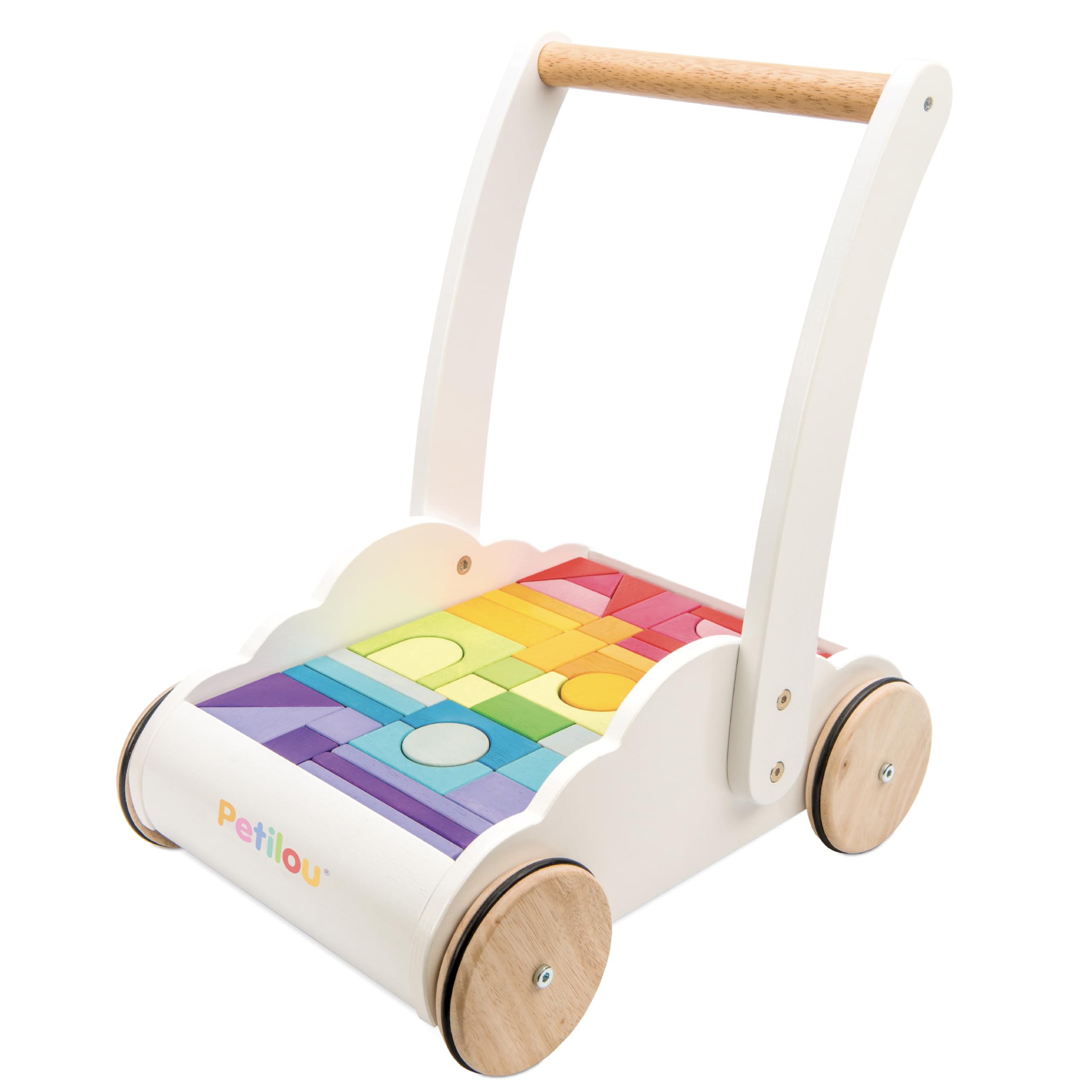 Le Toy Van - Petilou Wooden Walker Toy for Toddlers and Babies | Educational Rainbow Cloud Walker | Suitable for A Boy Or Girl 1 Year Old +, Multi, 45 Blocks (PL102)