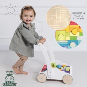 Le Toy Van - Petilou Wooden Walker Toy for Toddlers and Babies | Educational Rainbow Cloud Walker | Suitable for A Boy Or Girl 1 Year Old +, Multi, 45 Blocks (PL102)