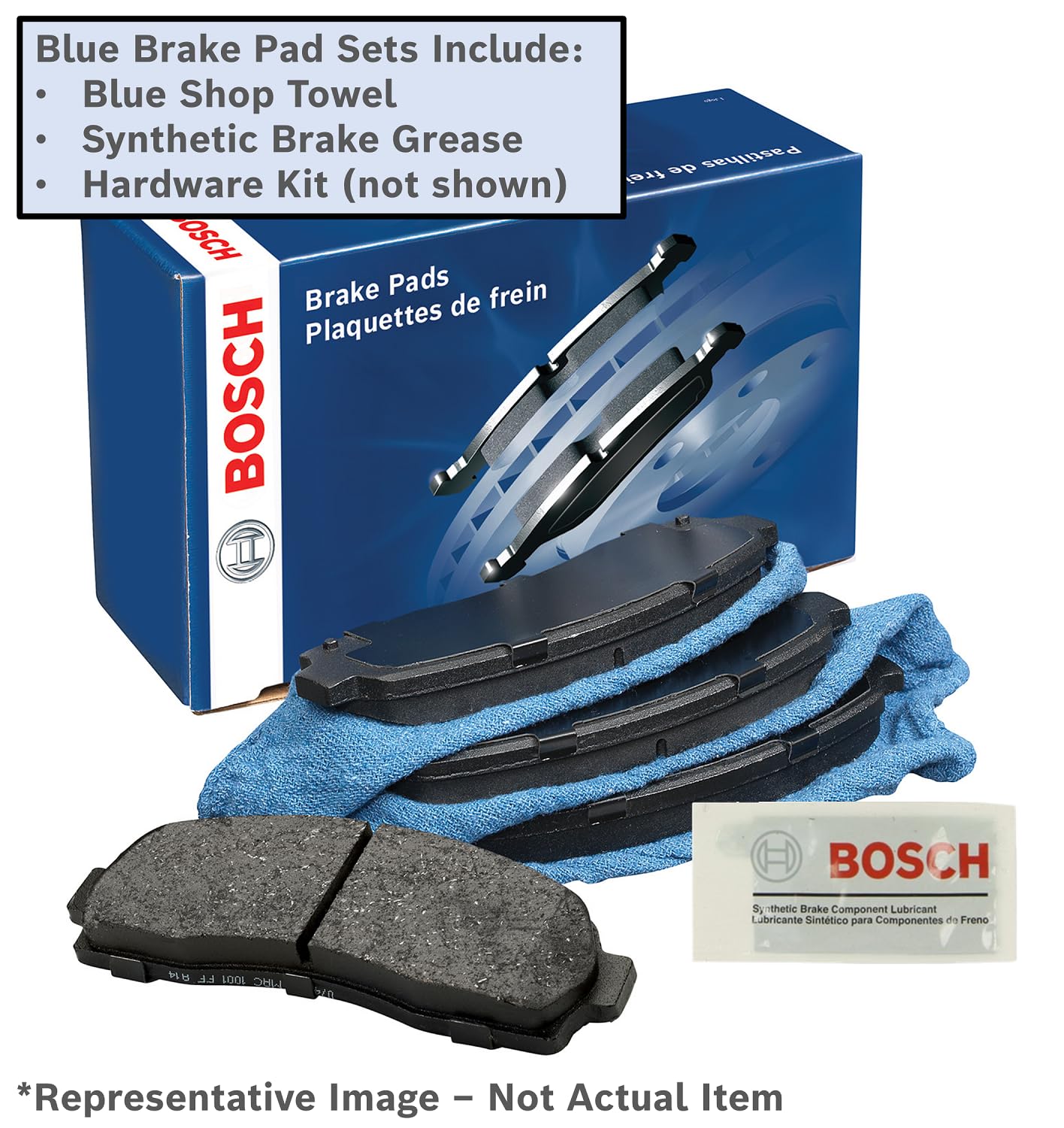 BOSCH BE679H Blue Ceramic Disc Brake Pad Set With Hardware - Compatible With Select Ford F-150, F-150 Heritage; Lincoln Blackwood; FRONT