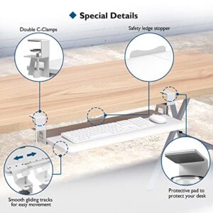 BONTEC Keyboard Tray Under Desk, Pull Out Keyboard & Mouse Tray with C-clamp, 25.6 Excluding Clamps (30 Including Clamps) x 11.8 Inch Steady Slide-Out Computer Drawer for Typing, White