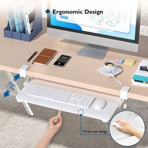 BONTEC Keyboard Tray Under Desk, Pull Out Keyboard & Mouse Tray with C-clamp, 25.6 Excluding Clamps (30 Including Clamps) x 11.8 Inch Steady Slide-Out Computer Drawer for Typing, White