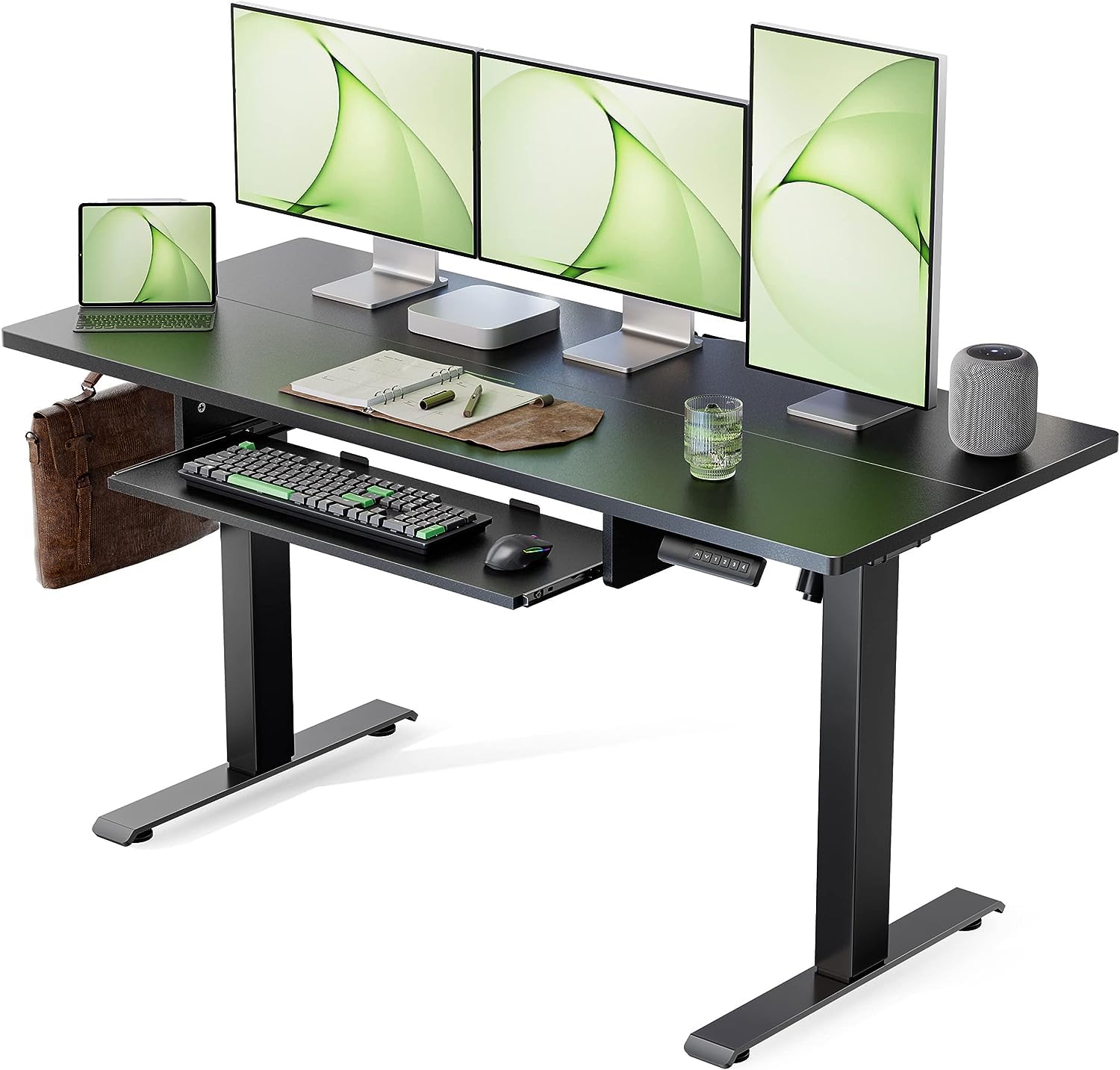 Marsail Standing Desk Adjustable Height with Extra Large Keyboard Tray, Electic Adjustable Desk with 4 Memory Presets Cable Management 2 Storage Hooks, Sit Stand Up Desk for Home Office