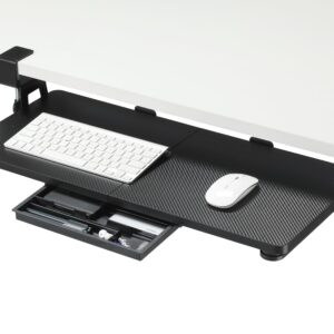 ETHU Keyboard Tray Under Desk, 26.77" X 11.81" Large Size Keyboard Tray with C Clamp-on Mount Easy to Install, Computer Keyboard Stand, Ergonomic Keyboard Tray for Home and Office (Carbon)