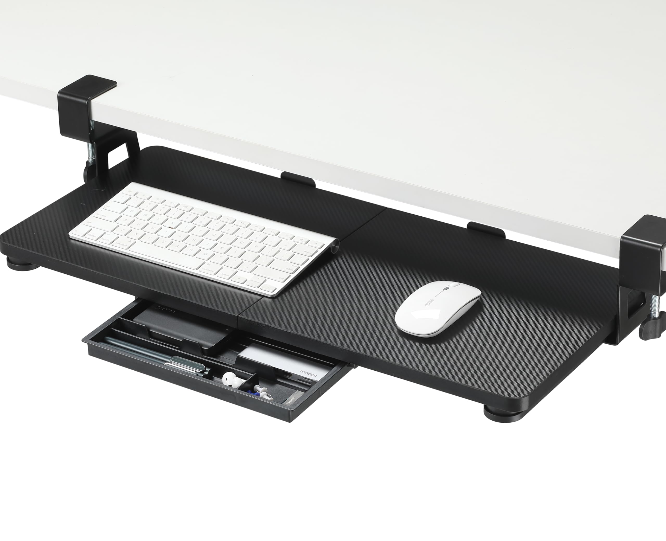 ETHU Keyboard Tray Under Desk, 26.77" X 11.81" Large Size Keyboard Tray with C Clamp-on Mount Easy to Install, Computer Keyboard Stand, Ergonomic Keyboard Tray for Home and Office (Carbon)