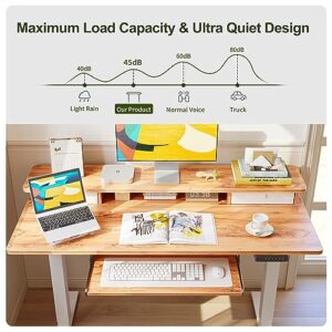 BANTI 48'' Height Adjustable Electric Standing Desk with Keyboard Tray, Home Office Desk Computer Workstation with Storage Shelf, Sit Stand Desk, Light Rustic Top