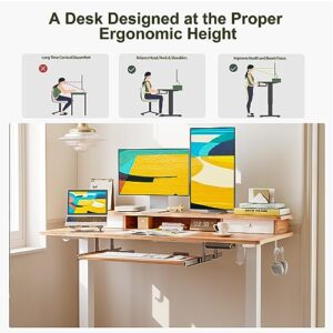 BANTI 48'' Height Adjustable Electric Standing Desk with Keyboard Tray, Home Office Desk Computer Workstation with Storage Shelf, Sit Stand Desk, Light Rustic Top