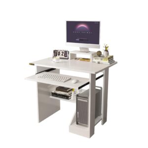 LERIJN 30Inch Small Computer Desk for Small Spaces, Computer desk with shelves and keyboard tray, Standing Compact Desk with Storage, Home Office Study Computer Desk with Monitor Stand, White