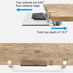 HUANUO Keyboard Tray Under Desk, Ergonomic Large Keyboard Tray with C Clamp, Updated Metal Slide Rail Keyboard Tray Mouse Tray, Pull Out Platform Computer Drawer for Typing, 27.5" W x 12.2" D, White