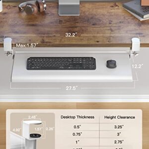 HUANUO Keyboard Tray Under Desk, Ergonomic Large Keyboard Tray with C Clamp, Updated Metal Slide Rail Keyboard Tray Mouse Tray, Pull Out Platform Computer Drawer for Typing, 27.5" W x 12.2" D, White