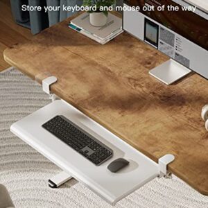 HUANUO Keyboard Tray Under Desk, Ergonomic Large Keyboard Tray with C Clamp, Updated Metal Slide Rail Keyboard Tray Mouse Tray, Pull Out Platform Computer Drawer for Typing, 27.5" W x 12.2" D, White