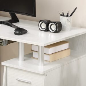 HOMCOM 47" Computer Desk with Keyboard Tray and Storage Drawers, Home Office Workstation Table with Storage Shelves, White Wood Grain