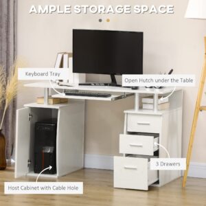 HOMCOM 47" Computer Desk with Keyboard Tray and Storage Drawers, Home Office Workstation Table with Storage Shelves, White Wood Grain