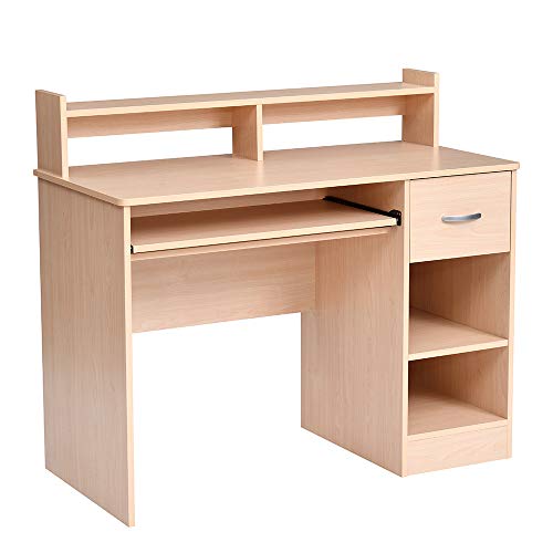 ROCKPOINT Axess Computer Keyboard Tray and Drawer Small Home Office Bedroom, Homework and School Studying Writing Desk for Student with Storage,Natural Maple