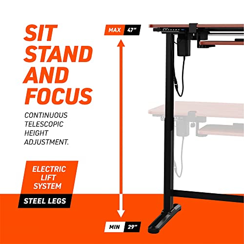 Truweo Adjustable Electric Standing Desk – 50 x 23.6 inches Sit to Stand Office Desk with Cable and Sliding Keyboard Tray – 3 Controlled Memory Height Settings – Anti-Scratch Surface – Brown