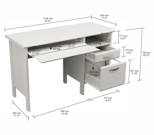 Inval 2-Drawer 1-Shelf Computer Desk with Keyboard Tray, Washed Oak