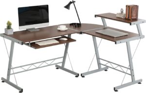 need l shaped desk gaming desk computer corner desk with keyboard tray and elevated shelf for home office sturdy writing workstation brown dx-402c1-bs-nd