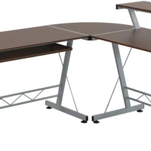 Need L Shaped Desk Gaming Desk Computer Corner Desk with Keyboard Tray and Elevated Shelf for Home Office Sturdy Writing Workstation Brown DX-402C1-BS-ND