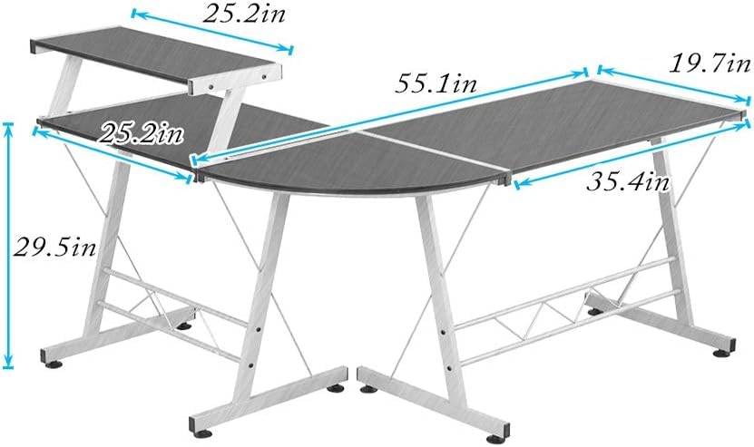 Need L Shaped Desk Gaming Desk Computer Corner Desk with Keyboard Tray and Elevated Shelf for Home Office Sturdy Writing Workstation Brown DX-402C1-BS-ND