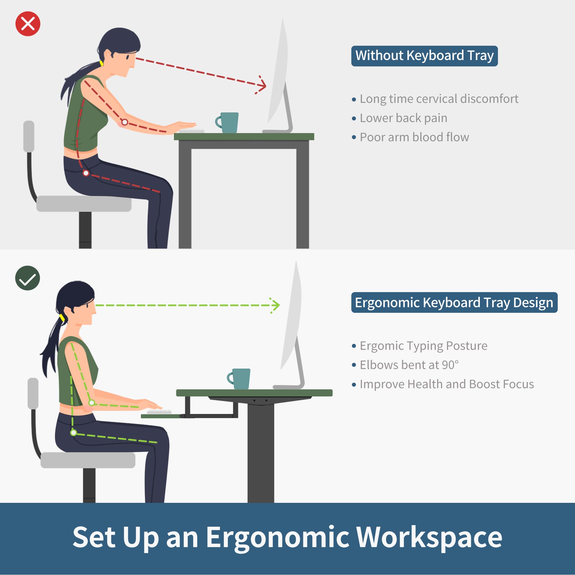 Cubiker Electric Standing Desk, 63 x 24 Inches Height Adjustable with Keyboard Tray, Ergonomic Workstation for Home Office, White Frame/Light Rustic Brown Top