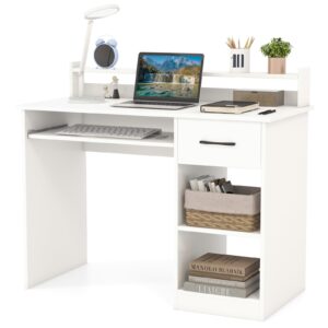 HAPPYGRILL Computer Desk with Monitor Stand, Home PC Office Desk with Keyboard Tray, Drawer & CPU Stand, Study Writing Desk Home Workstation Desk with Display Shelf