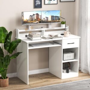 HAPPYGRILL Computer Desk with Monitor Stand, Home PC Office Desk with Keyboard Tray, Drawer & CPU Stand, Study Writing Desk Home Workstation Desk with Display Shelf