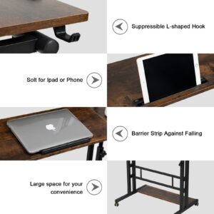 Hadulcet Mobile Standing Desk Adjustable Height, Rolling Desk Stand Up Desk, Mobile Laptop Desk, Rolling Computer Desk with Charging Station, Portable Desk with Wheels, Rustic Brown