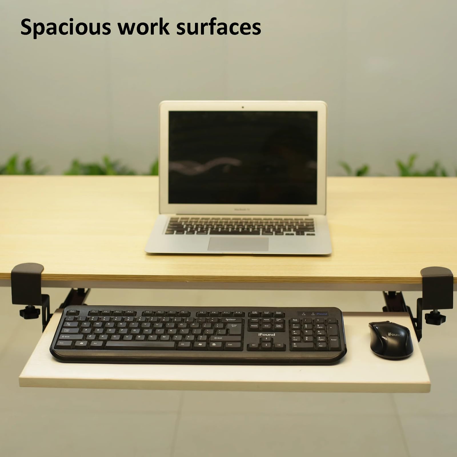 Wood Keyboard Tray Under Desk,Ergonomic Keyboard Tray,Height Adjustable Under Desk Keyboard Tray,Pull Out Keyboard & Mouse Tray with C Clamp,Slide-Out Platform Computer Drawer for Home Office