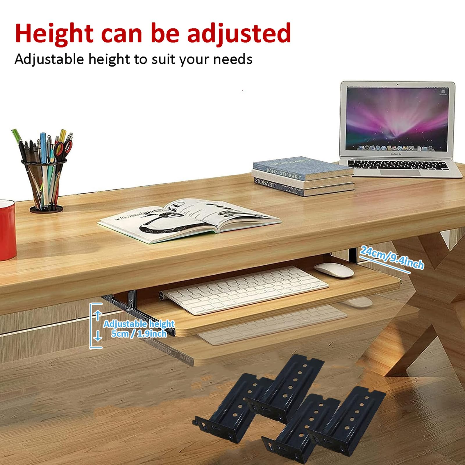 Wood Keyboard Tray Under Desk,Ergonomic Keyboard Tray,Height Adjustable Under Desk Keyboard Tray,Pull Out Keyboard & Mouse Tray with C Clamp,Slide-Out Platform Computer Drawer for Home Office