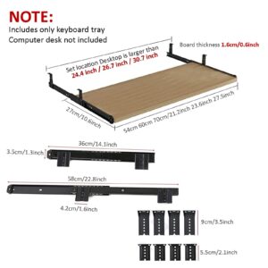 Wood Keyboard Tray Under Desk,Ergonomic Keyboard Tray,Height Adjustable Under Desk Keyboard Tray,Pull Out Keyboard & Mouse Tray with C Clamp,Slide-Out Platform Computer Drawer for Home Office