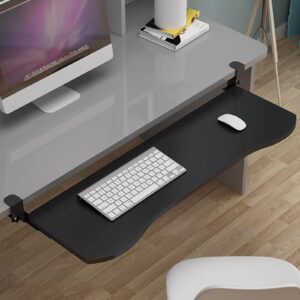under desk keyboard tray, large height adjustable under desk keyboard tray, c-clamp mount system, slide-out platform computer drawer for typing