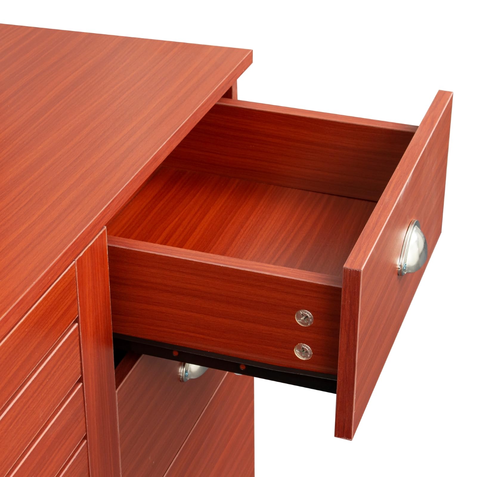 Xshelley Home Office Computer Desk with Hutch, 3 Drawers, Keyboard Tray (Red)