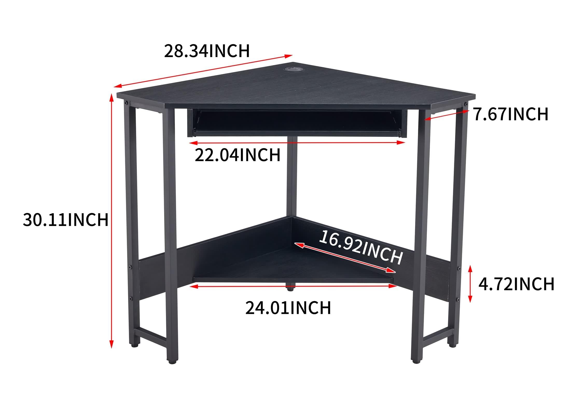 Daesar Triangle Computer Desk, Corner Desk with Smooth Keyboard Tray, Storage Shelves, Compact Home Office, Small Desk with Sturdy Steel Frame for Small Space, 28.34" L 24" W 30.11" H