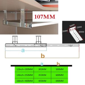 All Metal Ball Bearing Keyboard Slide, Under Desk Keyboard Tray Sliding Rails, for Drawer/Shelf/Bookshelves/Platform, 60kg Load, Telescopic Slides for Piano, Drawer Slides (size :Silver 350mm(14 inch)