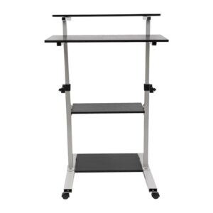 Ghankopd Mobile Laptop Computer Desk Stand Up Computer Desk Standing Workstation Rolling Desk Adjustable Height with Locking Wheels Storage and Slideout Keyboard Tray (Black, 27Inch)