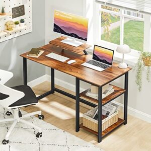 GreenForest Computer Desk with Monitor Stand,39 inch Small Desk with Reversible Storage Shelve,Home Office Work Desk for Small Spaces,Easy Assembly,Walnut