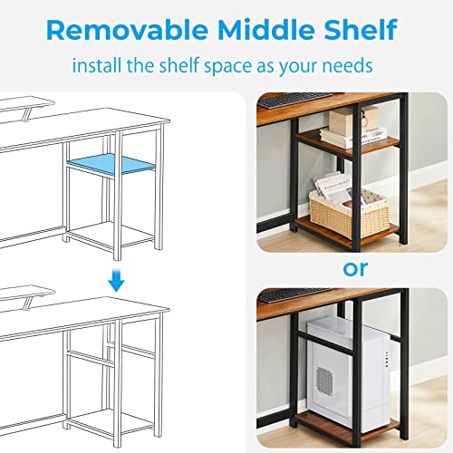 GreenForest Computer Desk with Monitor Stand,39 inch Small Desk with Reversible Storage Shelve,Home Office Work Desk for Small Spaces,Easy Assembly,Walnut