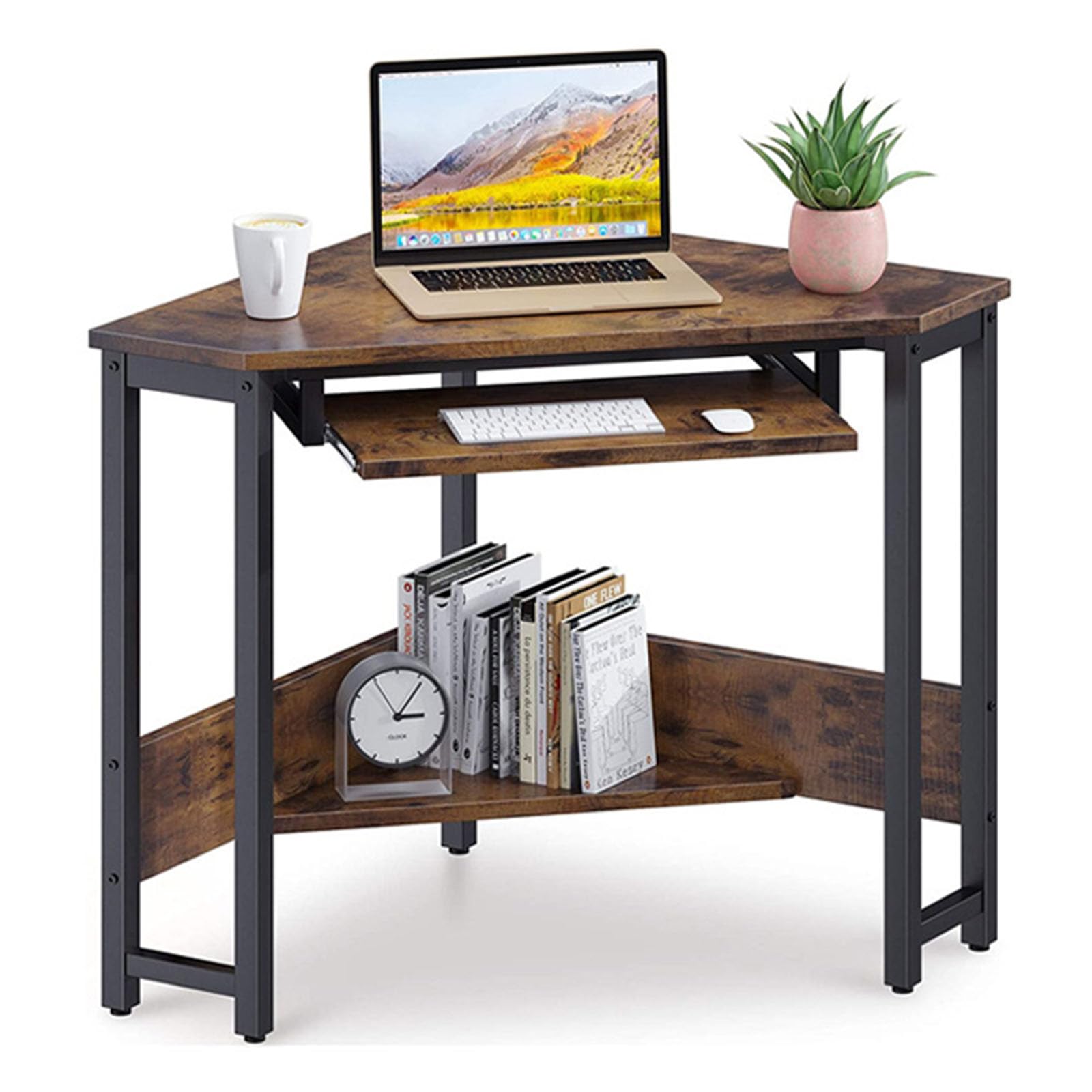 Corner Desk for Small Space,Computer Corner Desk,corner desks for home office,small desk for bedroom,corner desk small space,for Workstation with Smooth Keyboard Tray Storage Shelves.(Color:brown)