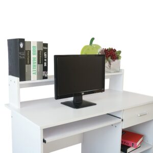 WISCLASS General Style White Computer Desk with Keyboard Tray and Drawers