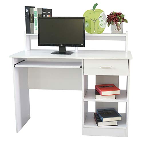 WISCLASS White Computer Desk with Keyboard Tray, E1 15MM Chipboard