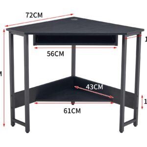 Aienid MDF Black Computer Desk Triangle Computer Desk,Corner Desk with Smooth Keyboard Tray& Storage Shelves,Compact Home Office,Small Desk with Sturdy Steel Frame As Workstation for Small Space