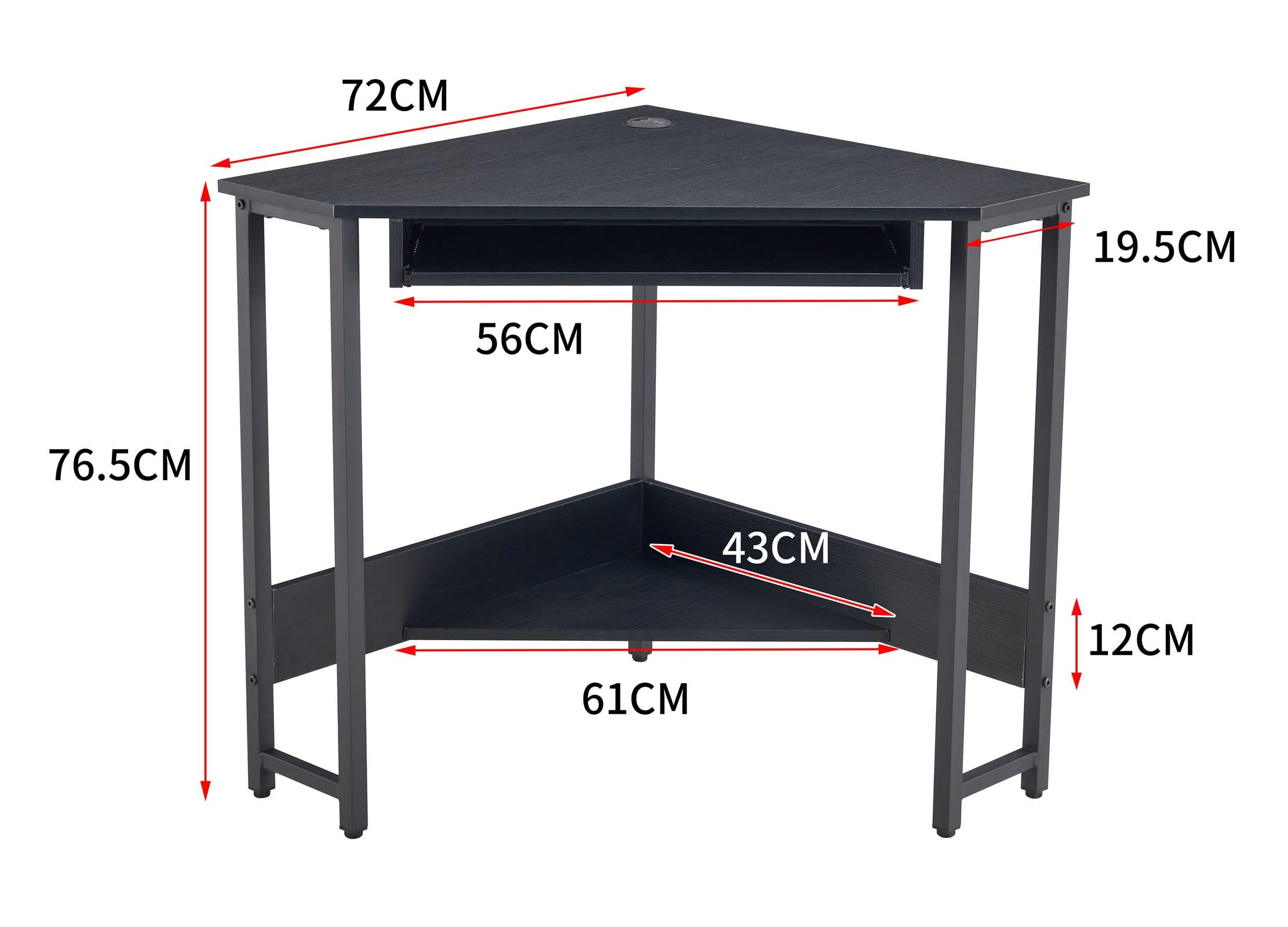 Aienid MDF Black Computer Desk Triangle Computer Desk,Corner Desk with Smooth Keyboard Tray& Storage Shelves,Compact Home Office,Small Desk with Sturdy Steel Frame As Workstation for Small Space