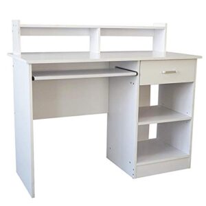 WISCLASS Modern and Simple White Computer Desk with Keyboard Tray and Drawers